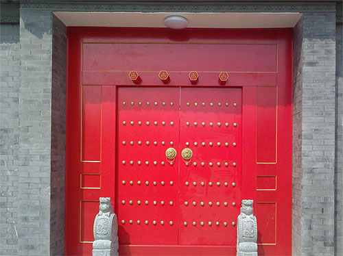 镜铁区中国传统四合院系列朱红色中式木制大门木作